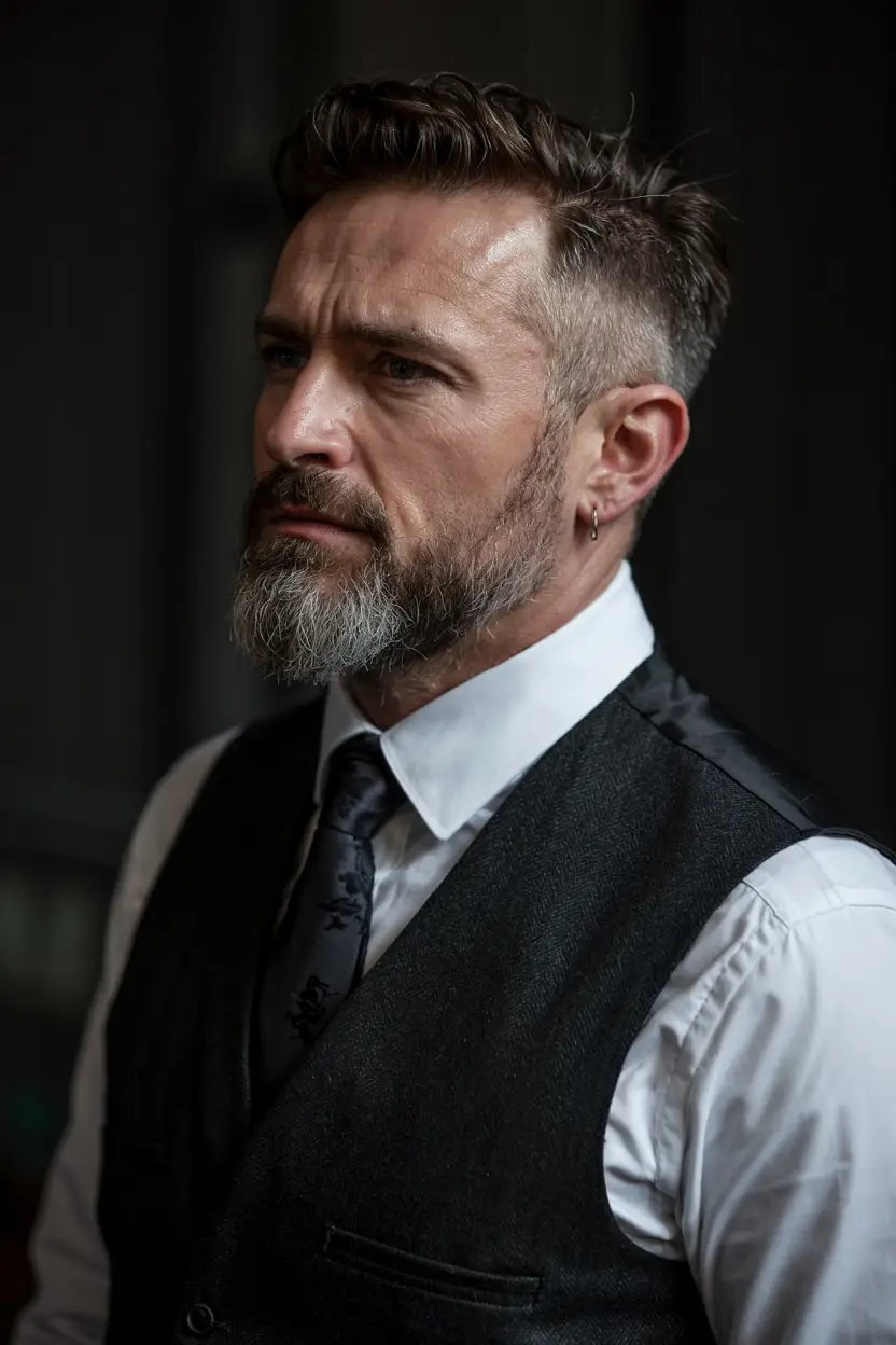 #4. Undercut Pompadour with Salted Beard Fade