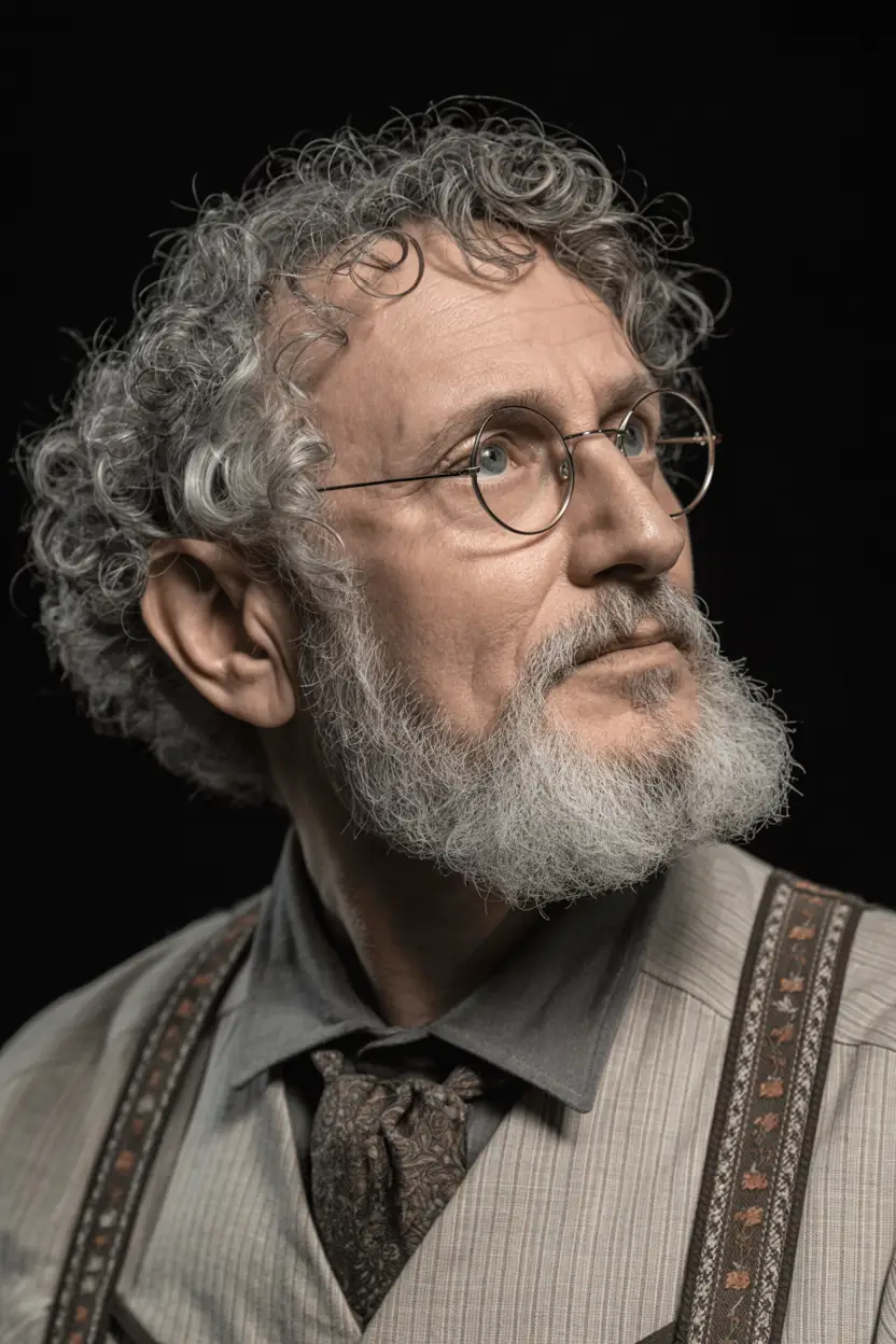 #4. Vintage Curls with Sculpted Chin Beard