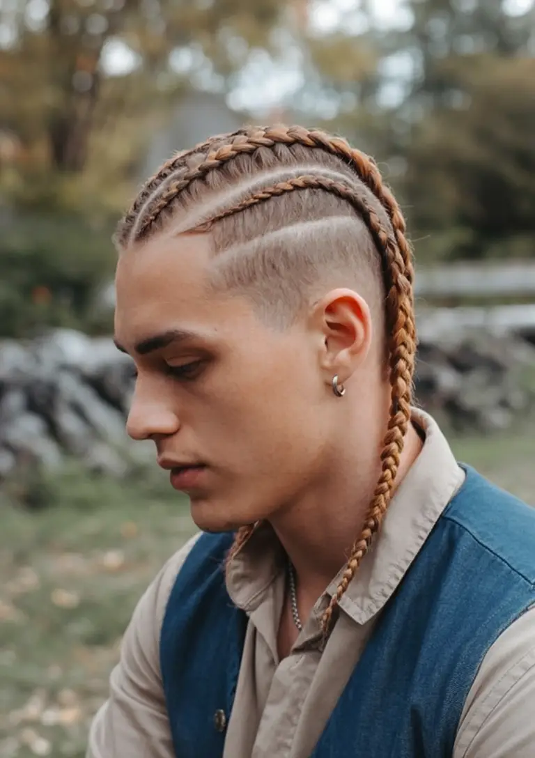 #5. Blonde Tribal Braids with Hard Part Fade