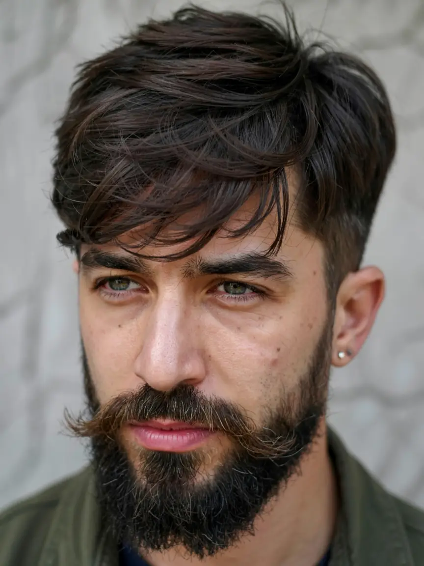 #5. Layered Fringe with Twisted Mustache Edge