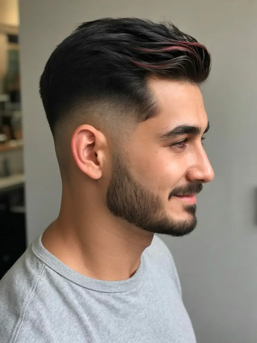 #5. Side Part Fade with Red Highlight Accent