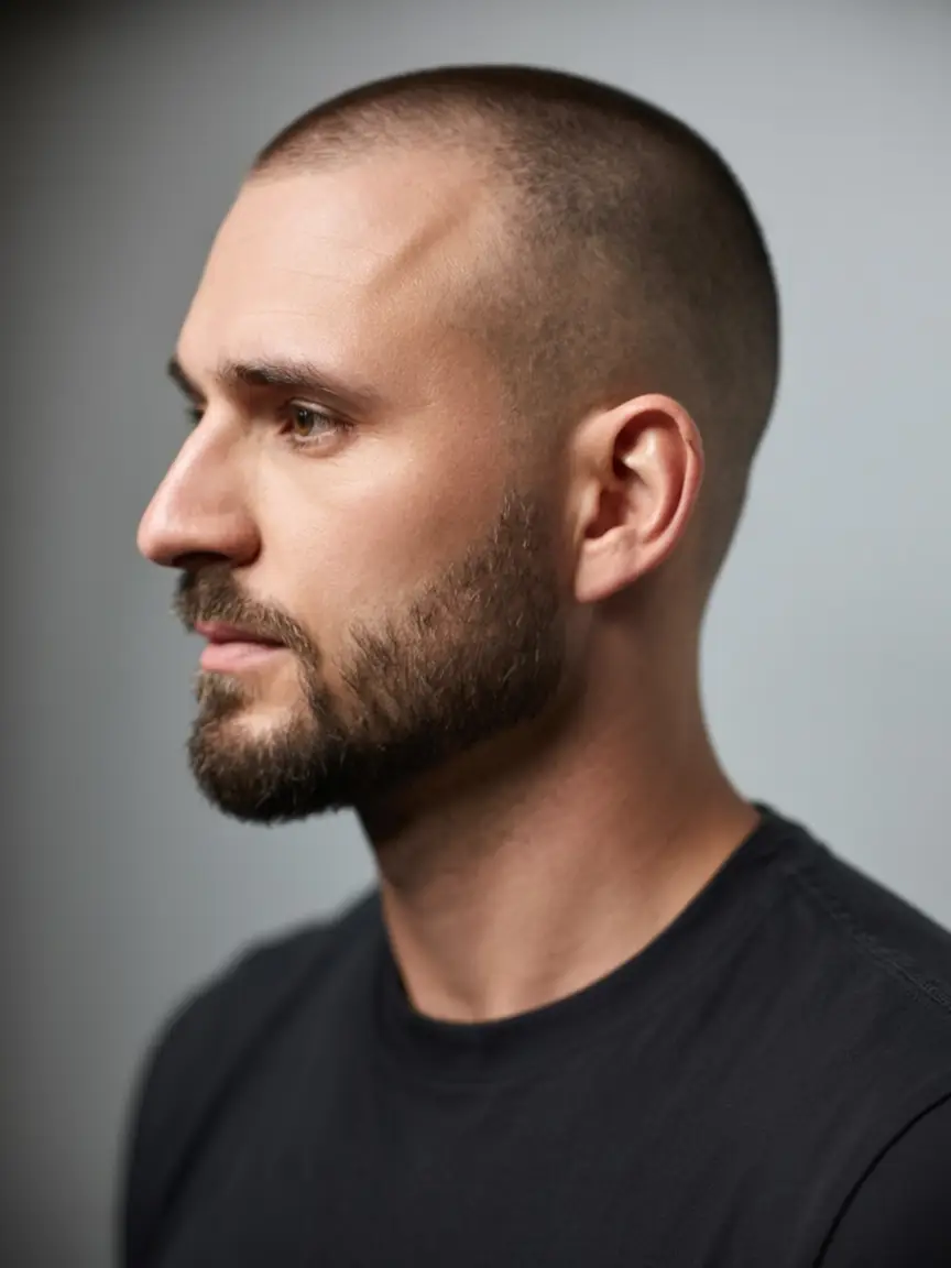 #6. Precision Buzz Cut with Tapered Beard Fade