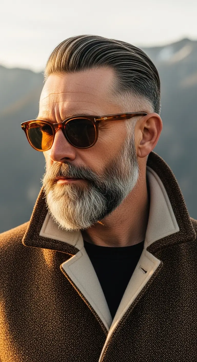 #6. Slicked Back Undercut with Grey Beard