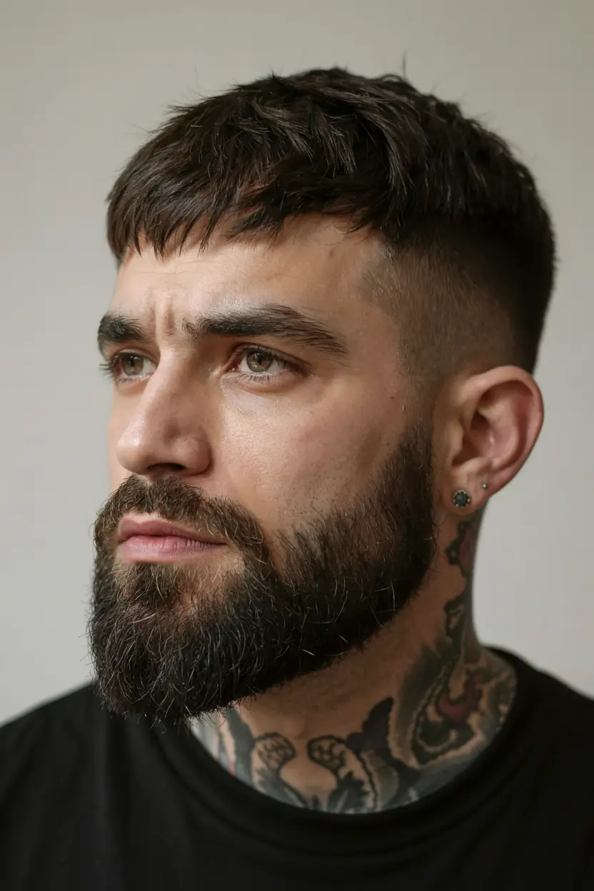 #6. Textured Fringe French Crop with Beard Blend