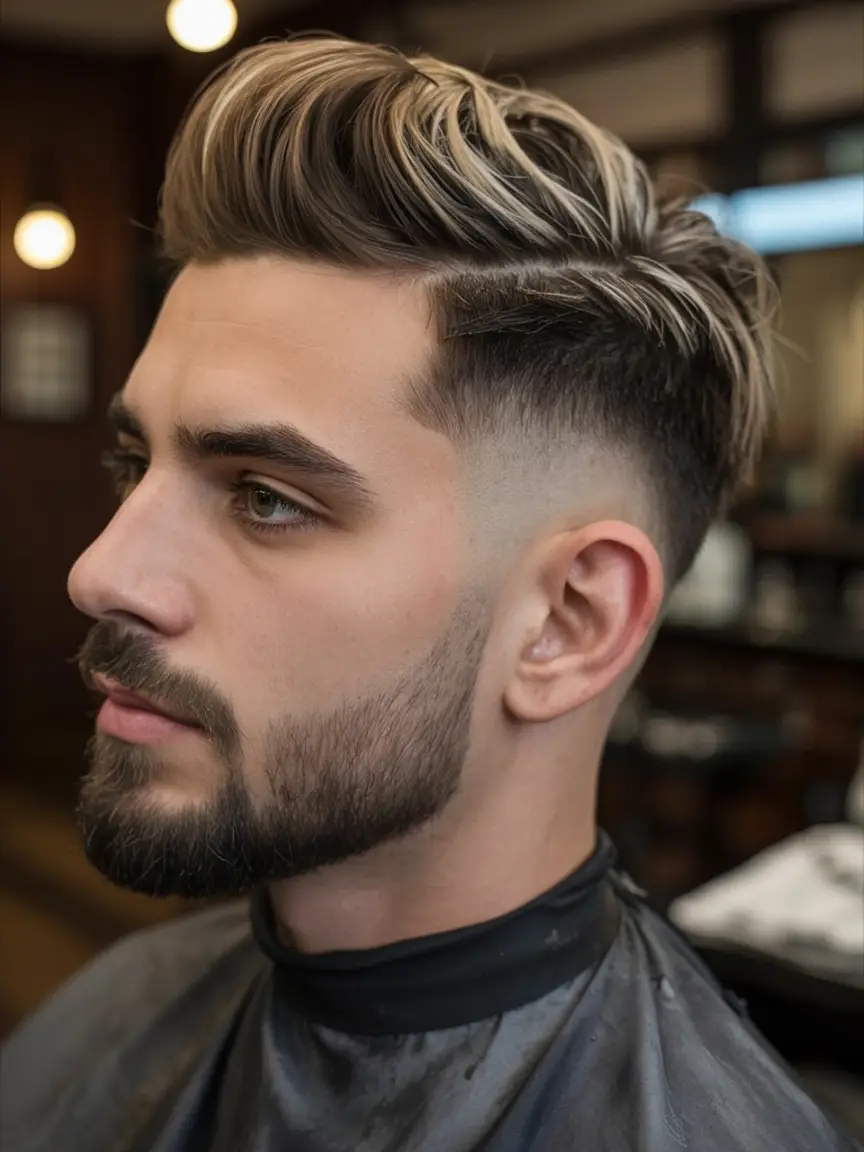 #6. Textured Undercut with Blonde Highlights and Taper Fade
