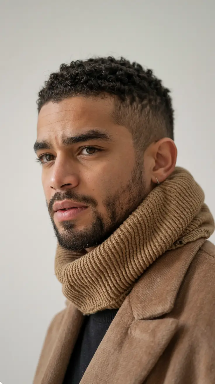 #6. Tight Curls with High Taper and Subtle Beard