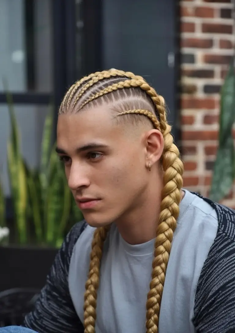 #7. Long Platinum Braids with Clean Undercut