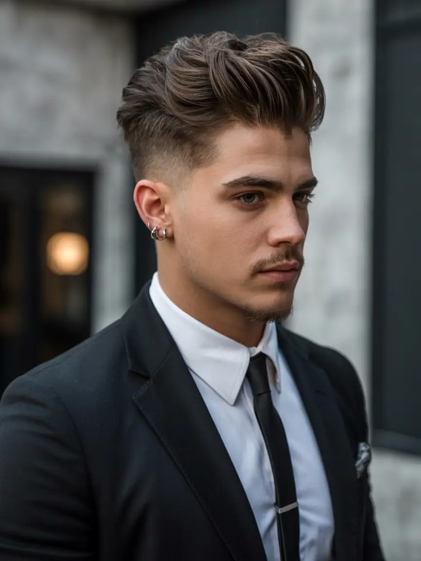 #7. Pompadour Undercut with Drop Fade and Formal Finish