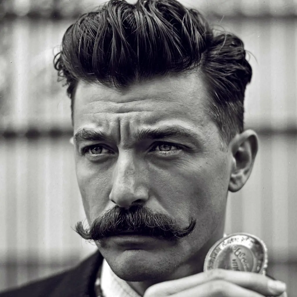 #7. Retro Slick Pompadour with Handlebar Mustache
