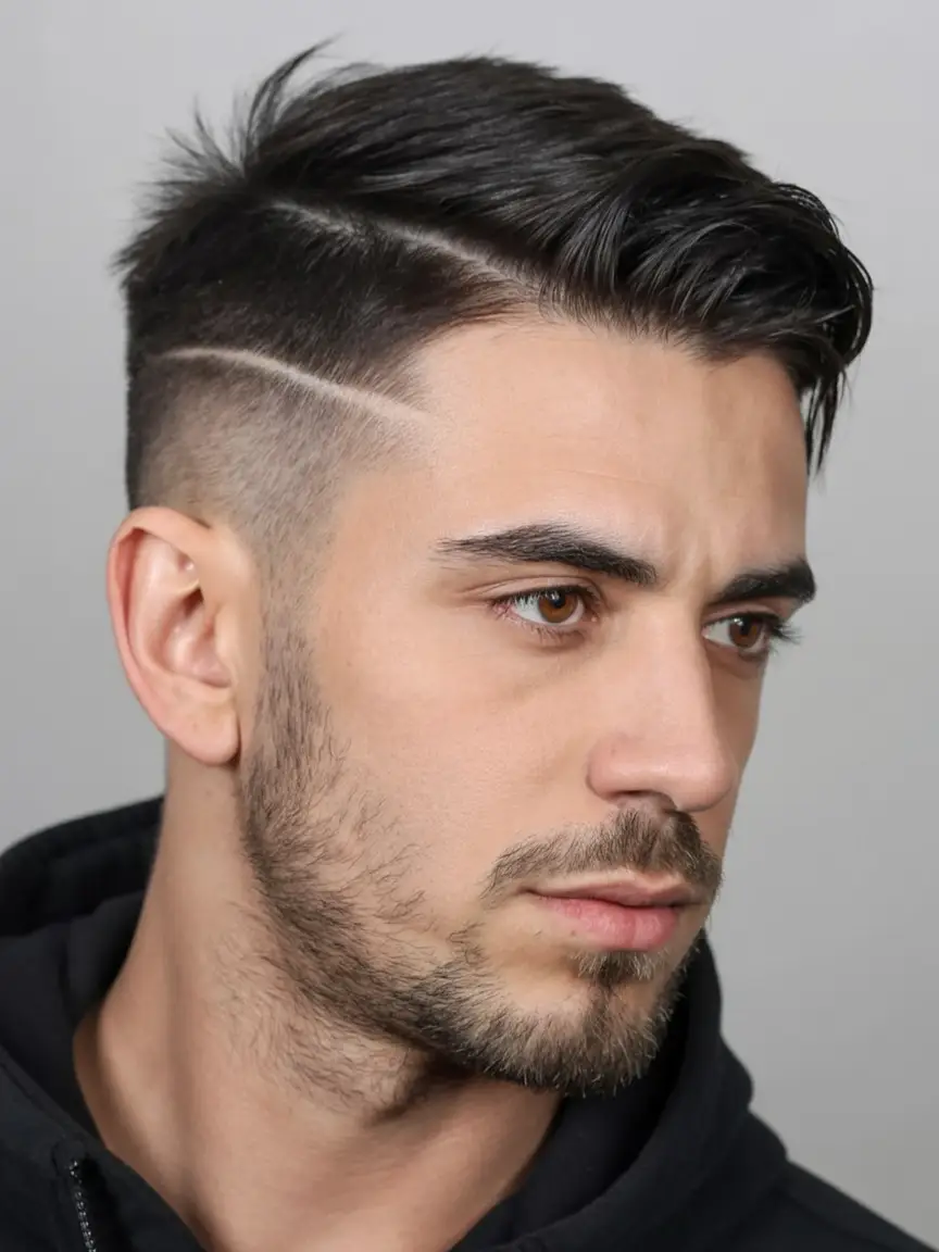 #7. Side Part with Double Razor Line Fade