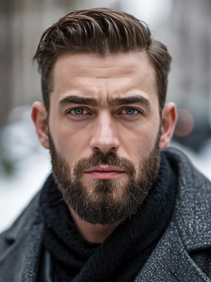 #7. Slick Side Part with Full Beard Finish