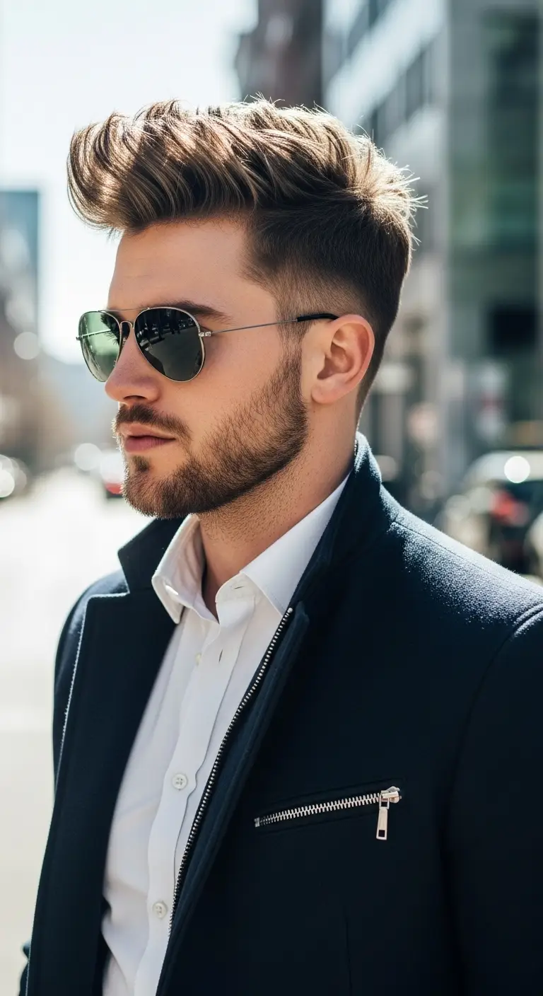 #8. Modern Textured Quiff with Mid Fade