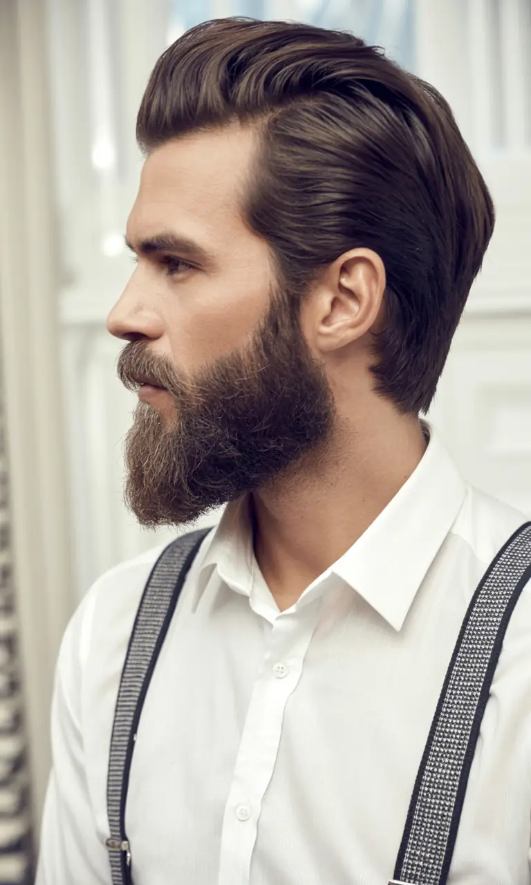 #8. Slick Classic Beard with Modern Pompadour