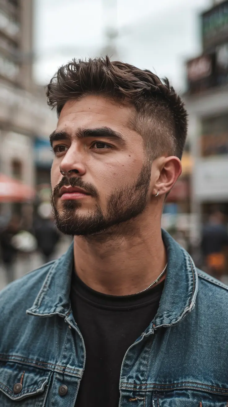 #8. Textured Spikes with Low Fade and Defined Beard Line