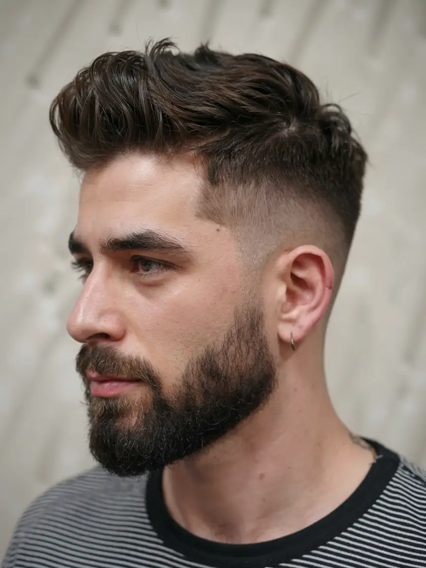 #9. Textured Quiff Fringe with Taper Fade