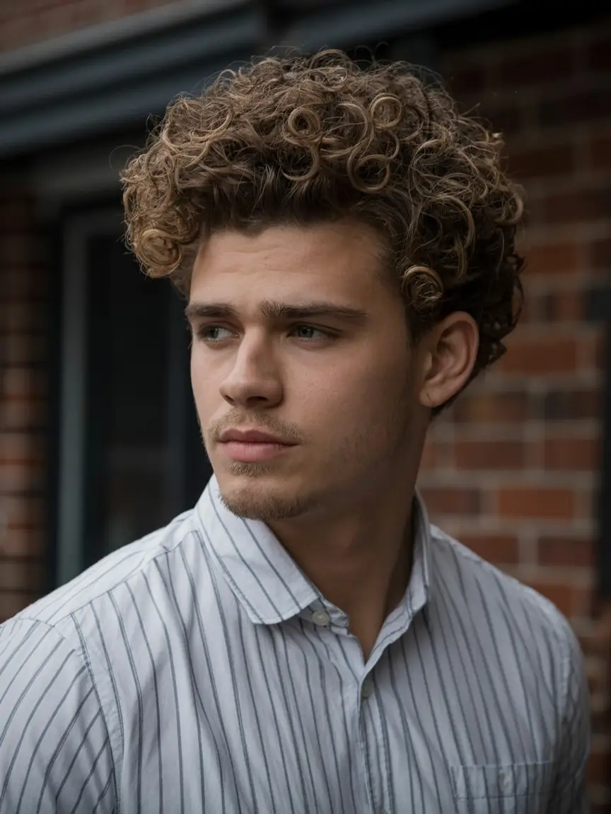 #9. Voluminous Curly Undercut with Soft Taper