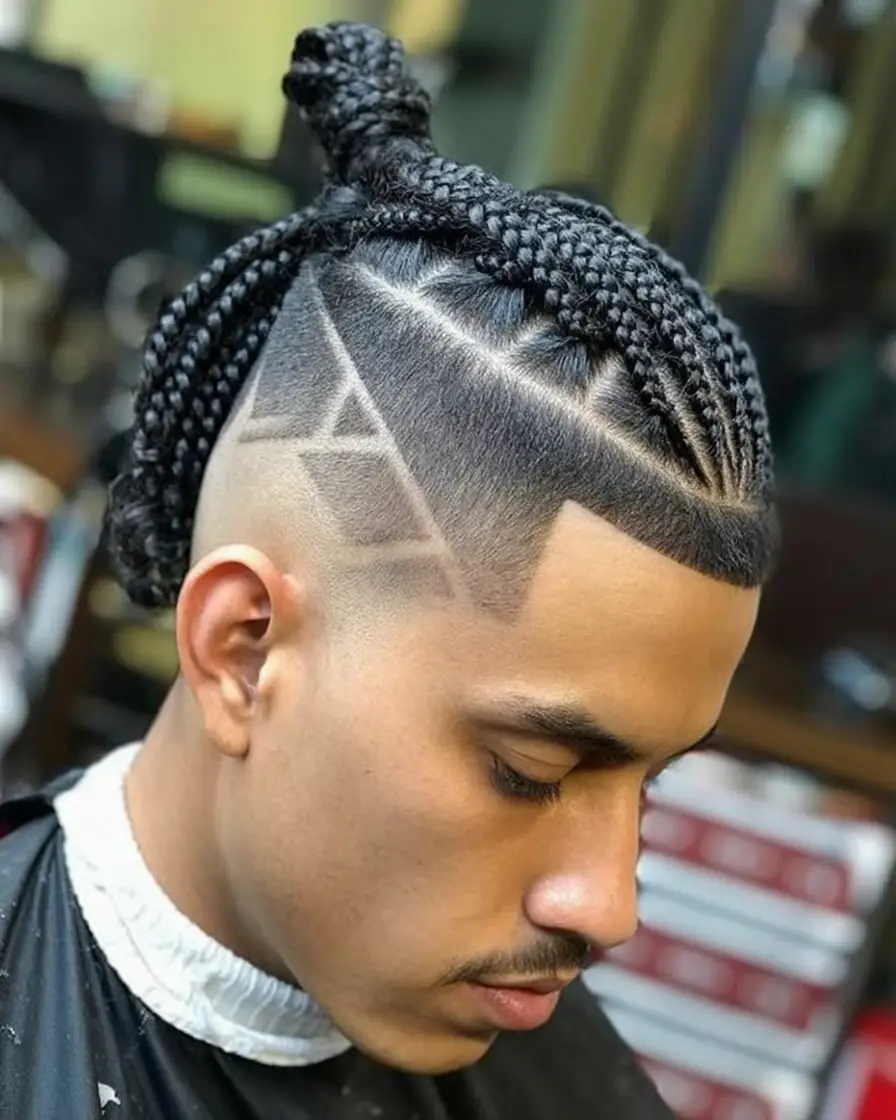 #1. Geometric Fade with Braided Top Knot
