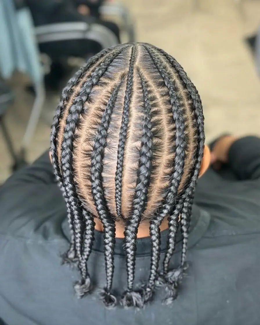 #11. Uniform Straight-Back Cornrows with Tied Ends