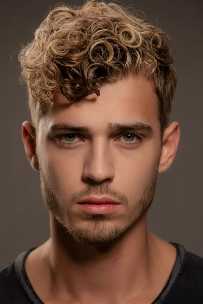#12. Blonde Highlighted Curly Fringe with Tapered Sides