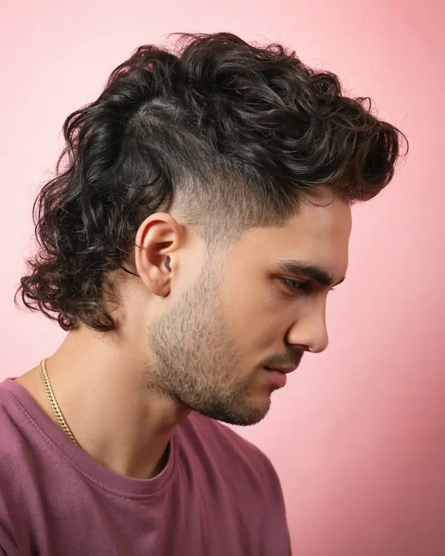 #14. Curly Mohawk Mullet with Faded Sides