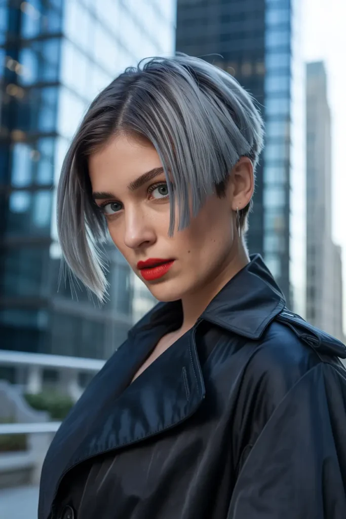 15. Sharp Inverted Bob with Smokey Silver Ombre