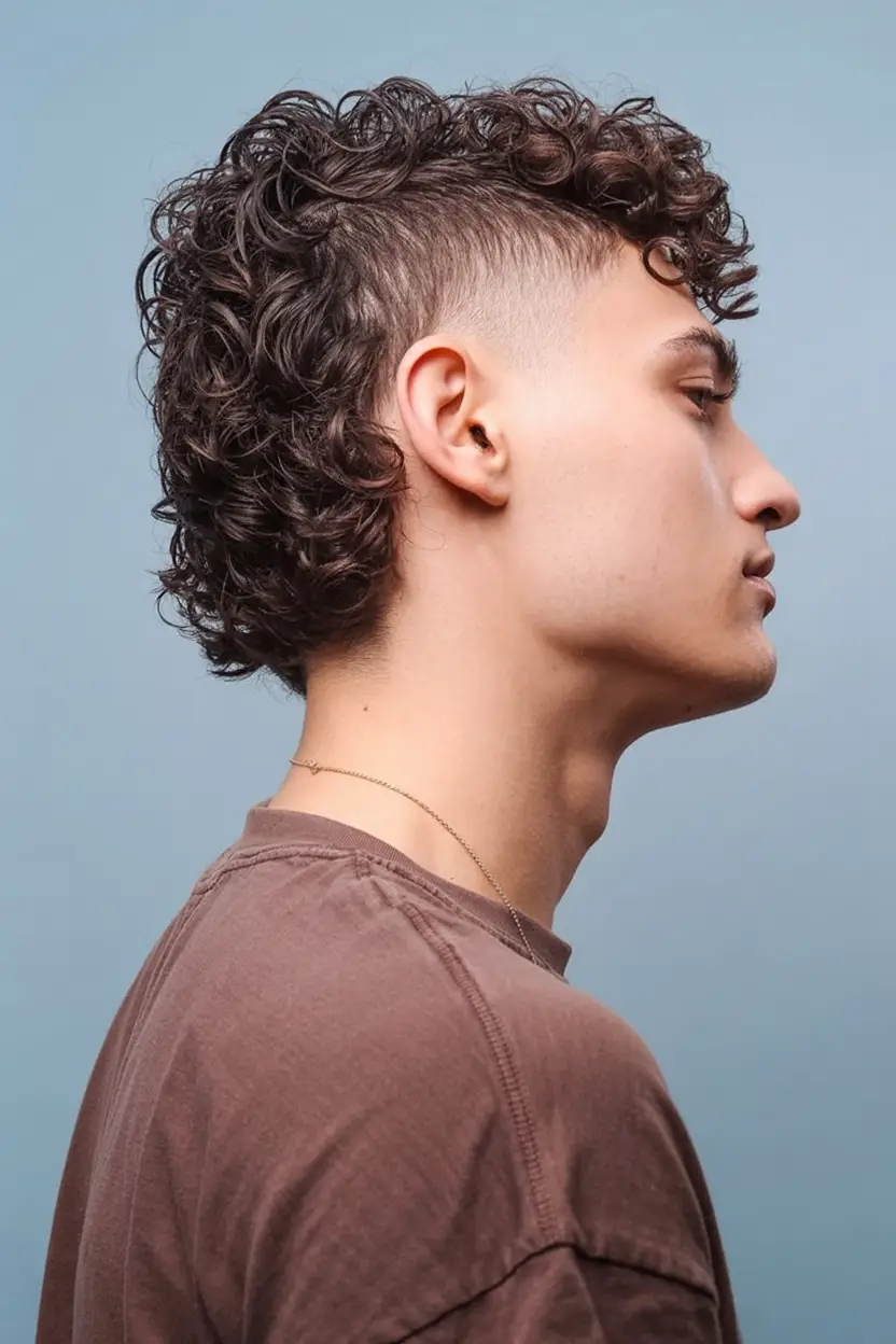 #15. Textured Curly Mullet with Skin Taper Sides