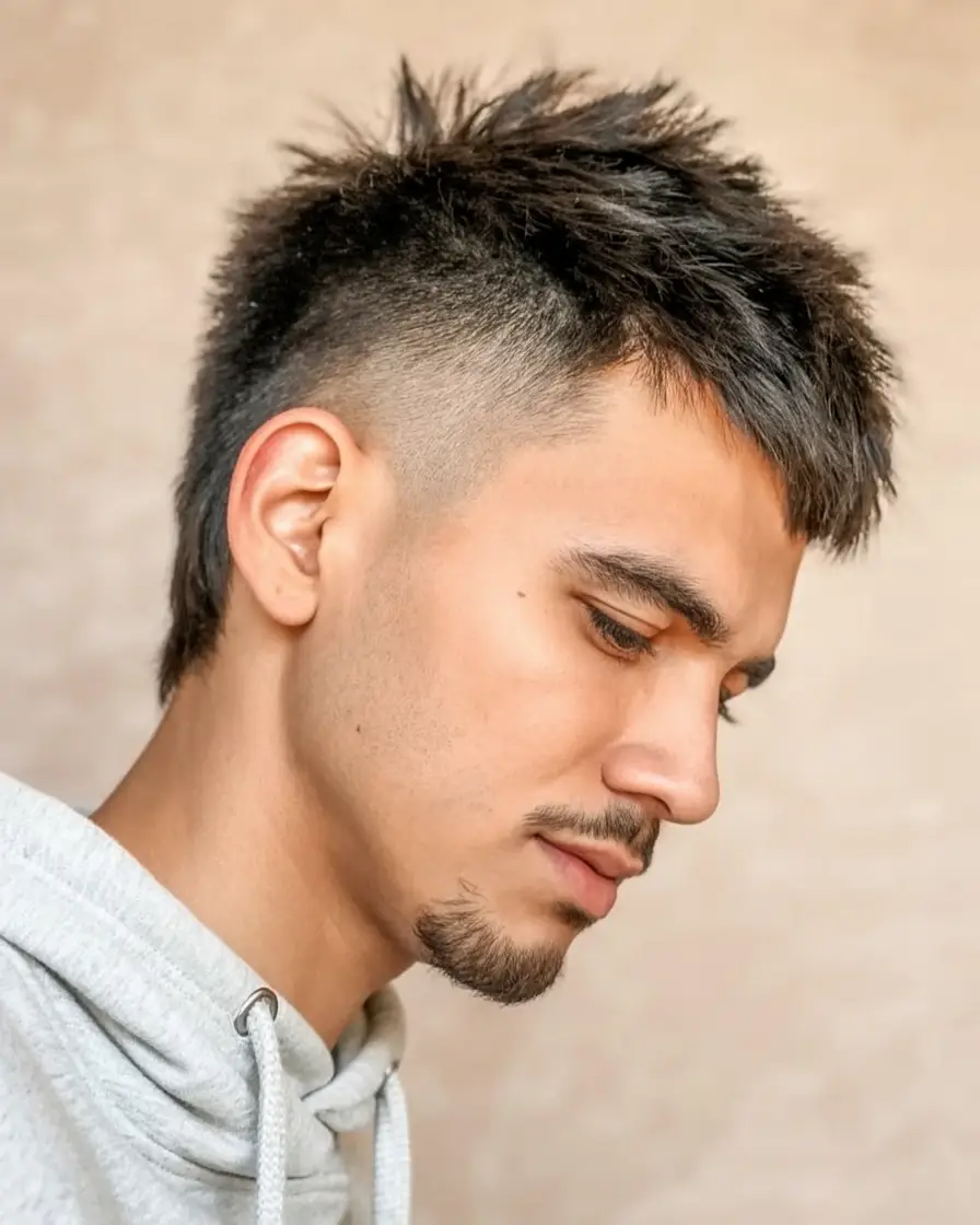 #3. Textured Spiky Mohawk with Mid Fade