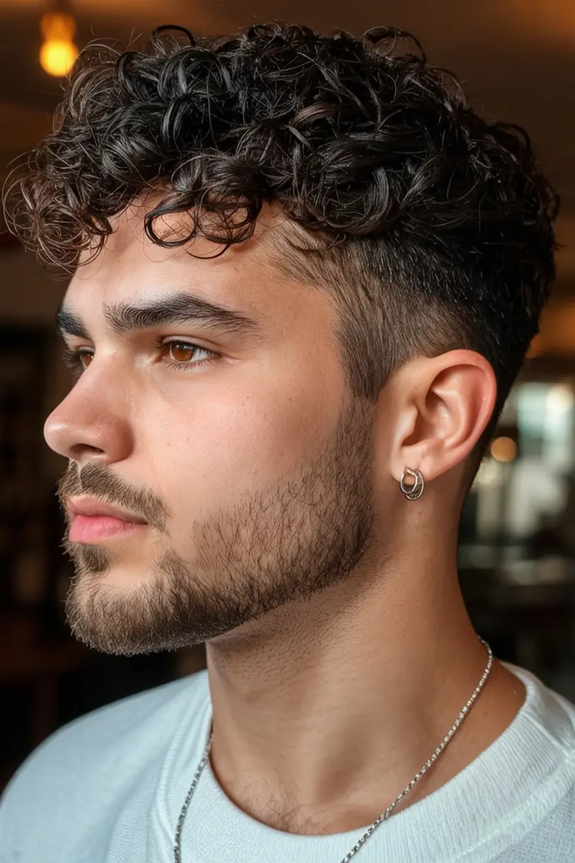 #6. Defined Tapered Curls with Low Fade