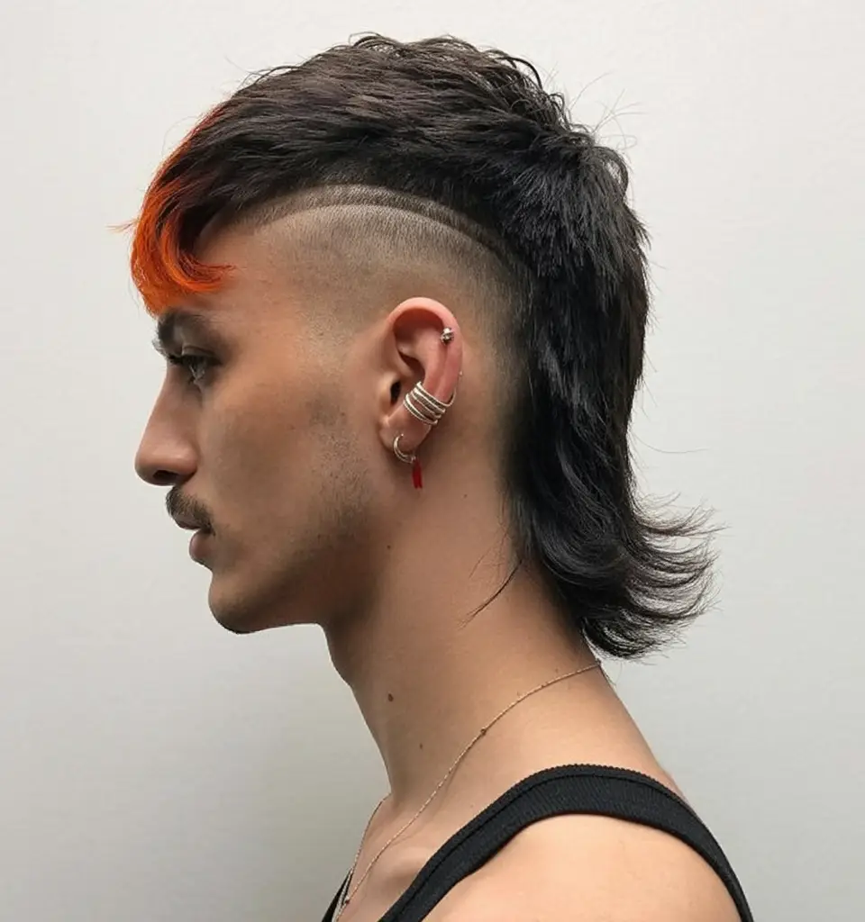 #7. Two-Tone Mullet Mohawk with Razor Line Detail