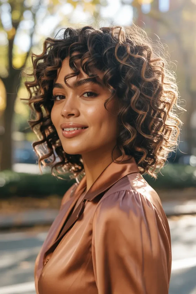 8. Chocolate Curl Bob with Volume
