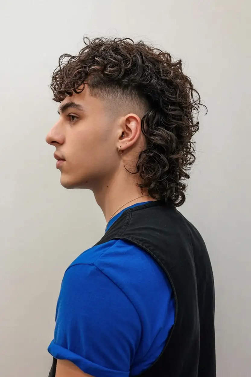 #8. Curly Modern Mullet with Tapered Sides