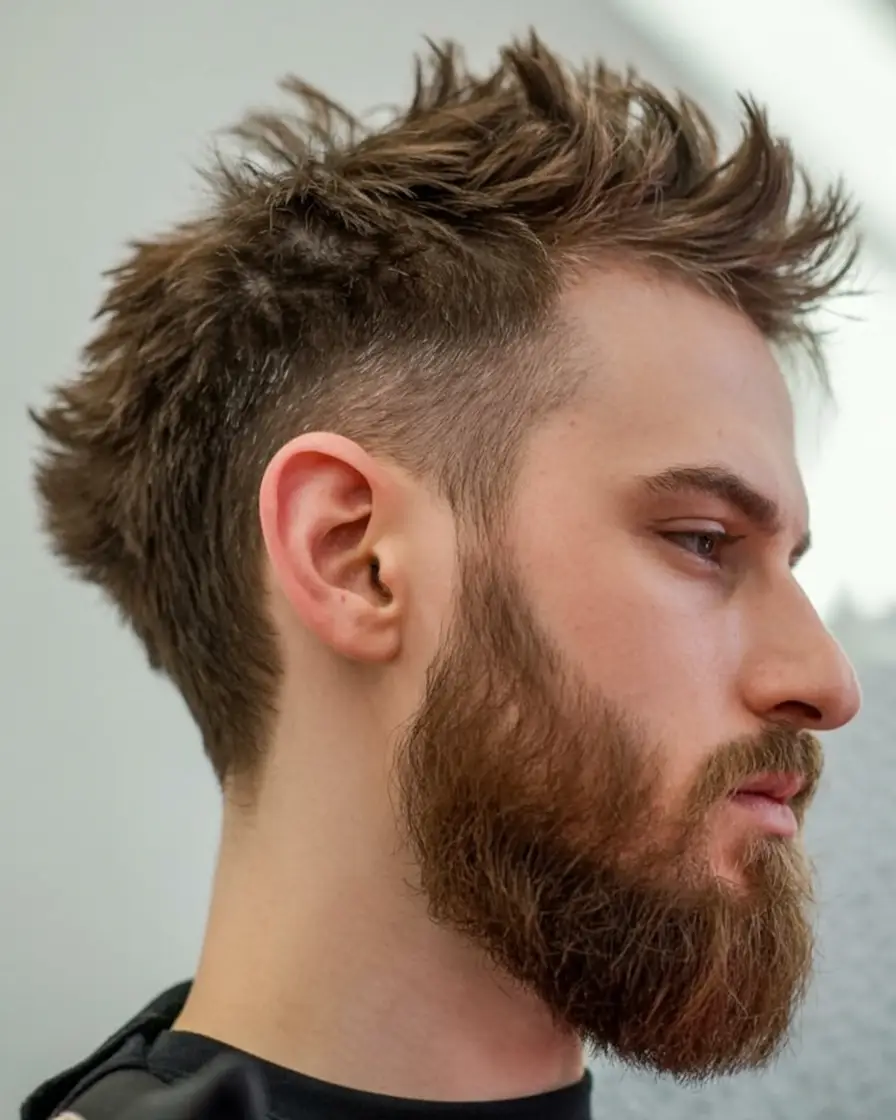 #9. Textured Hawk with Subtle Fade and Full Beard
